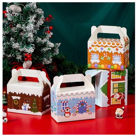 24 PCS 3D Christmas House Cardboard Treat Boxes, Goodie Paper Boxes- 4 Designs - Picture 4 of 7
